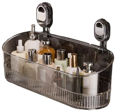 VIVBCLI Mensola da Parete Multifunzionale con Ventosa e Foro di Drenaggio, Organizer da Bagno per Lavello Senza Trapano, Scatola di Stoccaggio a Ventosa Potente per Cucina (Grigio)