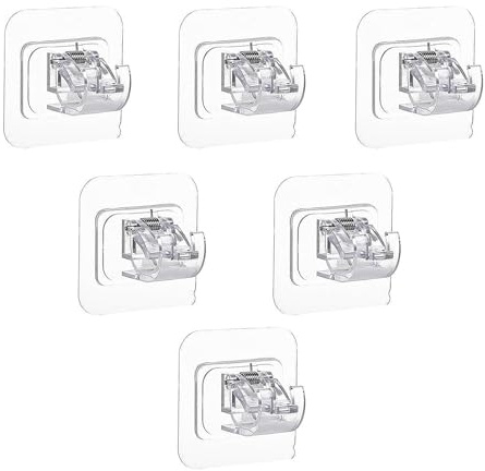 6 PCS Self Adhesive Curtain Rod Bracket, No Drill Curtain Rod Brackets, Towel Rod Drapery Hook Holder, for Kitchen Bathroom, Fixing Rods Holders(Transparent)