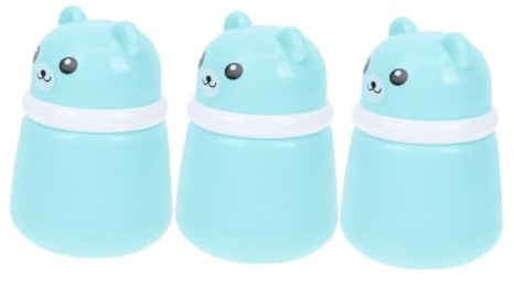 LALADEFIEE 3 Stück Pack Nachfüllbare Puderquasten Etuis aus Kunststoff mit Auslaufsicherem Verschluss Kompakt In Blau Cartoon Bär Motiv Tragbar für Babypuder und Reise