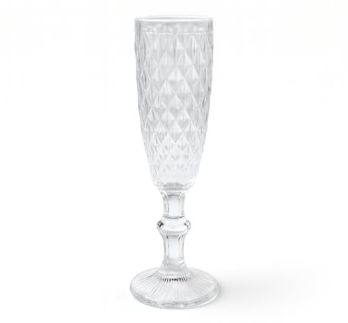 FRANCACOR PACK DE 6 COPA DE CRISTAL COLORES CAVA CHAMPÁN CHAMPAGNE CELEBRACIÓN CALIDAD RELIEVE DIAMOND 20 X 7 CMS (Transparente, 150 ml - 20 x 7 cms)
