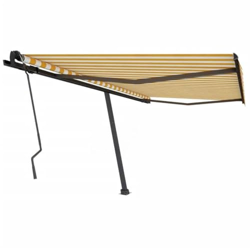 Vertikalmarkise Sonnenschutz Markisen,Standmarkise Manuell Einziehbar 450x350 cm Gelb Weiß,Ersatzdach Für Pavillon,Balkon Und Garten,Schnell Zu Installieren