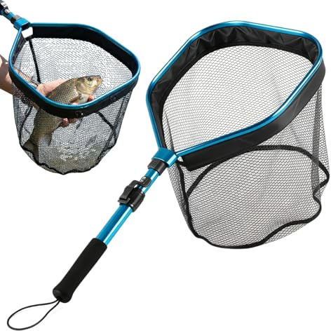 PORFOYO épuisette De Pêche Pliable: épuisette Pliable Télescopique, avec Poignée, Longueur Réglable, Epuisette Peche Carnassier, Légère Et Portable pour Attraper Les Oiseaux Et Les Poissons
