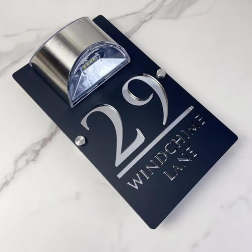 Plaques Numéros De Maison Personnalisées Avec Lumière Solaire, Plaque D'adresse De Rue LED En Acrylique For L'extérieur, Panneau De Numéro De Porte Lumineux For La Maison/Jardin/Cour(Black Silver)