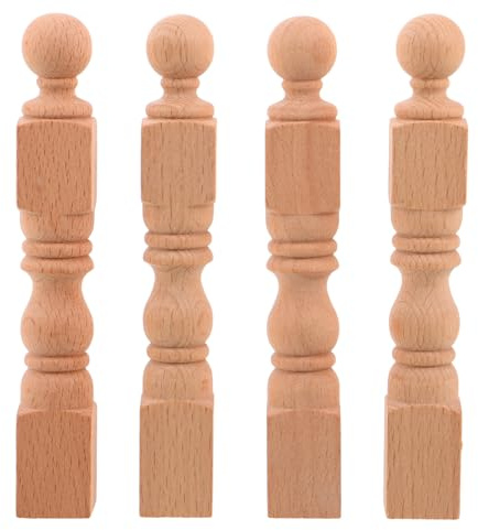 TOMETURE Lot de 4 poteaux de Balustrade Miniatures en Bois Brut, pour la décoration de Meubles artisanaux, de Cave à vin, de Balcon ou d'escalier (13,5 cm).