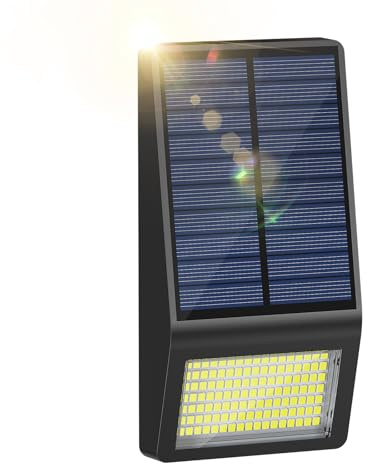 Smiling Shark WL-04 Luz Solar Exterior,119 LED Foco Solar Exterior con Sensor de Movimiento 160° Iluminación Impermeable Lámpara de Pared Solar para Jardín Garaje Camino (1)