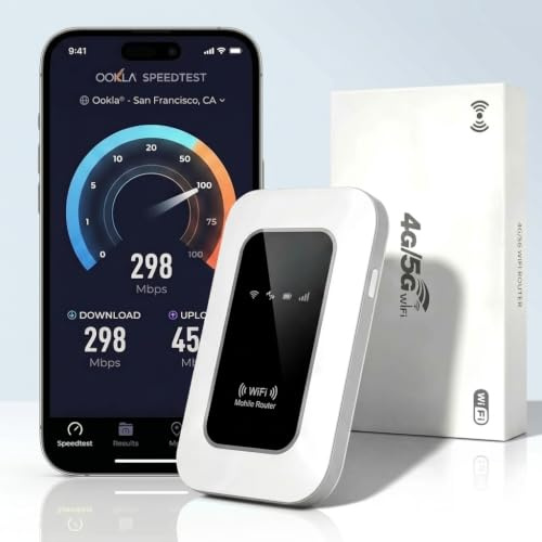 Router Móvil 5G/4G+ WiFi 6 UltraRápido，Módem Portátil SIM Libre para Viajes y Teletrabajo，Velocidad Banda Ancha 300 Mbps，Comparte Internet con 32 Dispositivos a la Vez