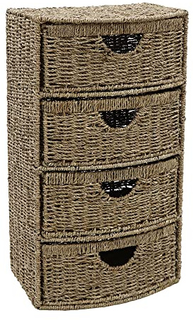 JVL 4 Drawer bow front natural seagrass bathroom cabinet chest storage unit