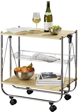 Wenko 713001500 Carrello cucina e portavivande Dinett Acero - pieghevole, MDF (Pannello fibra di legno pressato), 68 x 70 x 40.6 cm, Beige