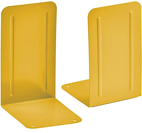 Acrimet Steel Metal Bookends for Shelves, Heavy Duty, for Large Books, 6 7/8 Tall X 4 Wide X 4 1/2 Deep, Yellow Colored, 1 Pair