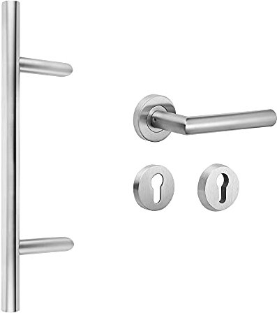 ck-türbeschläge Stoßgriff 45° m. ES1 zert. Schutzrosette Edelstahl matt/Griff New Orleans (800/600 mm DIN-Rechts)