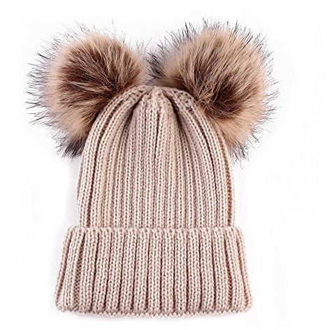 Dam vinter tjock stickad dubbel pom pom mössa hattar mysig varm slapp hatt