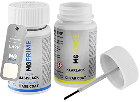 MG PRIME Autolack Lackstift Set für Volkswagen VW LA9B / A9B / B7 Cool White/Blanc Cool Basislack Klarlack je 50ml