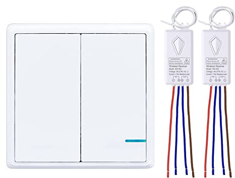 Thinkbee 230V Wireless Lights Switch Kit for 1000W Light, RF Wall Switch with 10A Receiver, IP66 Waterproof Remote Control Up to 1700ft, Freely Expand Lighting System without Tearing Walls