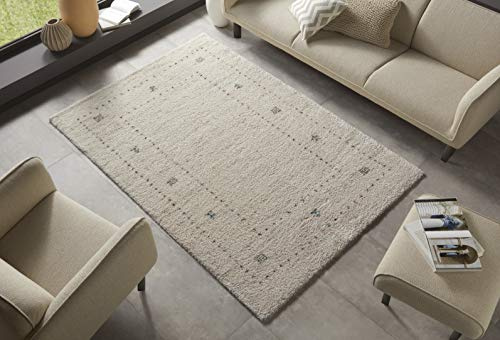 Mint Rugs Nomadic Teppich Hochflor Wohnzimmer-Teppich Weich Flauschig Langflor Shaggy Flokati Boho Ethno-Design für Kinderzimmer Schlafzimmer Küche Flur Creme 80x150 cm