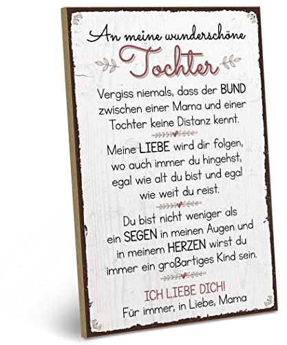 ARTFAVES® Wandbild Holzschild mit Spruch - An meine wunderschöne Tochter - MAMA - Türschild Retro Vintage Deko Bild Geschenk - Muttertag