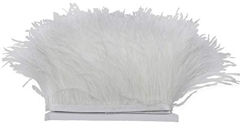 FEARAFTS 2 Yards Natural Fluffy Ostrich Feathers Trims Fringe Ribbon for Dress Sewing Crafts Wedding Decorations (White)