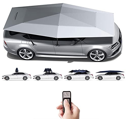 Ombrello Copri Auto Completamente Automatico con Telecomando, per Esterno Portatile,Tenda da Tetto Mantiene Fresco Il Tuo Veicolo,Adatto per Veicoli Superiori a 4,8m,Grey-4.2m