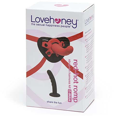 Lovehoney Advanced Strap on Harness Kit with Adjustable Harness, Black.Red | 2 Silicone Strap On Dildos for Couples, 5 Inch Ridged Dildo & 7 Inch Curved Dildo with Suction Cups, Waterproof