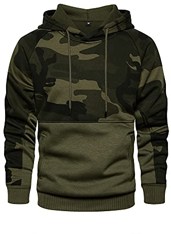 AOTORR Mens Hoodies Pullover Camo Hooded Sweatshirt Patchwork Top Long Sleeve Hoody Casual Tops with Pockets
