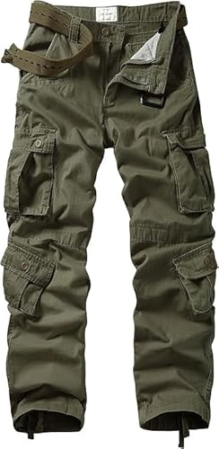 GSGGIG Men's Cargo Pants, Casual Outdoor Camo Pants, Relaxed Fit Work Pants with Multi Pockets 3354-Army Green-34