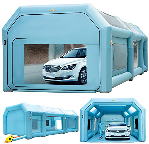 VEVOR Bilmålningskabin 8 x 4 x 3 m uppblåsbart spraytält garage oxfordtyg 210D PVC blåsare uppblåsning 950 W ventilationsblåsare 330 W tunneltält för campingmekanik bilmekanik