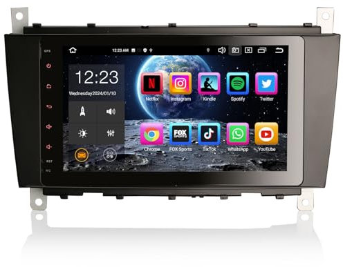 Erisin Android 14 8-Kern 4GB RAM+ 64GB ROM 8 Zoll Autoradio Mit GPS Navi für Mercedes Benz C/CLC/CLK Klasse W203 W209 CLK200 Unterstützt DAB+ CarPlay Android Auto DSP WiFi 4G FM BT A2DP RDS