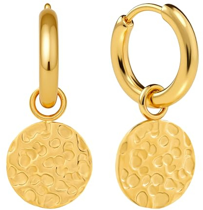 ARTIQO Creolen aus Edelstahl Ohrringe, Creolen mit Anhänger (1,5cm Durchmesser) Statement Ohrringe mit Plättchen Anhänger - wasserfest und hautfreundlich - Modell Plättchen-Gold