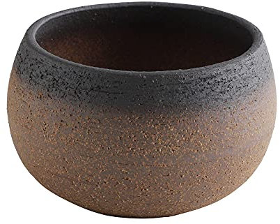 Wazakura Banko Series Pot à Bonsaï en Céramique Fait à la Main 10 cm Fabriqué au Japon Petit Pot de Fleurs Rond, Mini Cactus et Bol à Plantes - Marron et Noir
