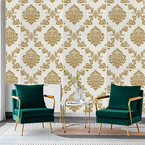 Pack of 5 Self-Adhesive Wallpaper, 3D Wall Panels, Self-Adhesive Wall Wallpaper, Wall Sticker, Wallpaper, DIY Wallpaper for Room Decor (White Gold)