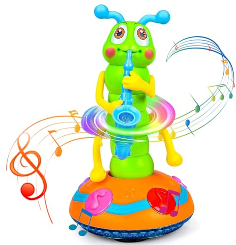 Dancing Saxophone Caterpillar, Electric Dancing Singing Caterpillar Crawling Toy, Sensory Toys for Babies, Caterpillar Light up Toys Musical Toys for Baby 6 to 12 Months Toddlers Gifts (Random Color)