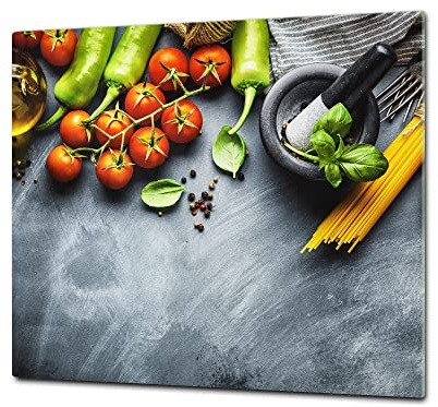 Induction Cooktop Cover –Shatter Resistant Glass Kitchen Board – Hob cover; MEASURES: SINGLE: 60 x 52 cm (23,62” x 20,47”); DOUBLE: 30 x 52 cm (11,81” x 20,47”); D38 Herbs and spices Series