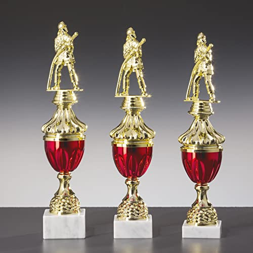 eberin · Feuerwehr Pokal · Feuerwehren Pokale · Freiwillige Feuerwehr Trophäe · Feuerwehrmann · großer FFW Award Gold/rot auf Marmorsockel mit Wunschgravur in 3 Größen oder als 3-er Set