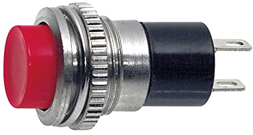 Pulsante unipolare con tasto rosso con contatto normalmente chiuso, foro di montaggio diametro 12mm - 250V 1A