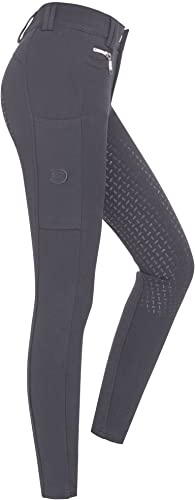 Riders Choice Pantalon d'équitation en Coton avec Assise complète pour Enfants, avec Poche pour téléphone Portable, Gris foncé, 13-14 Ans