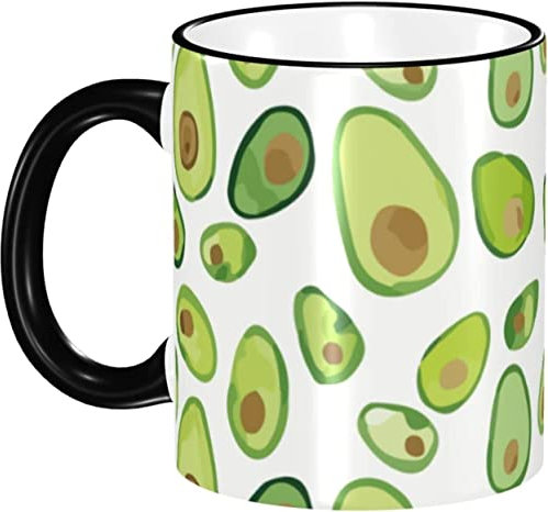 DENSUL 330 ml Keramiktasse mit Aquarell-Avocado-Bemalung, große Kaffeetasse, Teetasse, geeignet für Küche, Restaurant, Büro