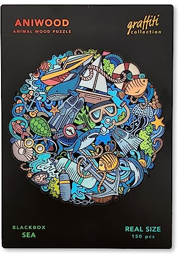 ANIWOOD Holzpuzzle Erwachsene Tieren. Gestanzter Deckel, Lebensgroße Puzzle-Box. 3 Schwierigkeitsmodi, dekoratives Element. Einzigartige Puzzleteile (Mandala Meer, M)