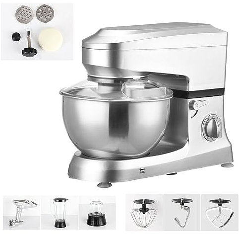 Impastatrice Planetaria Con Ciotola 5L Robot Da Cucina Mixer 6 Velocità Con La Impulso Con Gancio Per Pasta, Frusta, Frullino, Spremiagrumi, Tritacarne Macchina Da Cucina In Alluminio Pressofuso 1200W