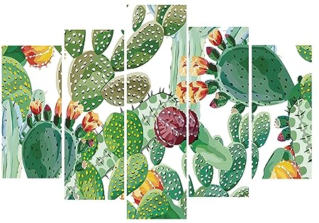 DIAMOND HOME - Set di 5 Stampe su Tela con Telaio d'Abete, Quadro Moderno Canvas Grandi Dimensioni - Quadro Moderno, Set da 5 Immagini Fotografie su Tela, 5 pezzi su Tela per 150x100x2,5 CM, CACTUS