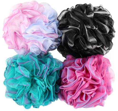 BTYMS Loofah Sponge 60 Gram Shower Pouf Bath Scrunchies Shower Puff Exfoliating Body Wash Scrubber Bath Puffs for Washing - Set of 4