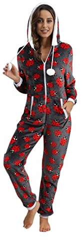 MJGkhiy Tuta Pigiama Intera in Pile Donna Divertente con Cappuccio Pigiamone Intero in Pile Tuta Intera Monopezzo Manica Lunga Morbido Tuta da Notte Sherpa Homewear Set Pigiami Lunghi