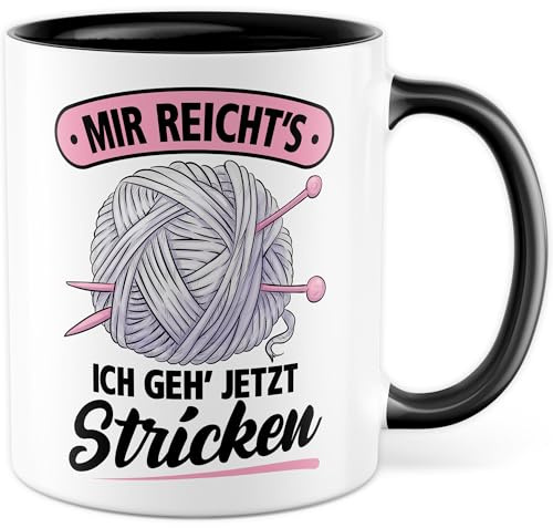 Stricken Tasse mit Spruch - Geschenk Mir reichts - Ich geh Stricken - Kaffeetasse 330ml aus Keramik - Häkeln Strickzubehör Kollegin Freundin Geschenkidee lustig Teetasse Kaffee-Becher