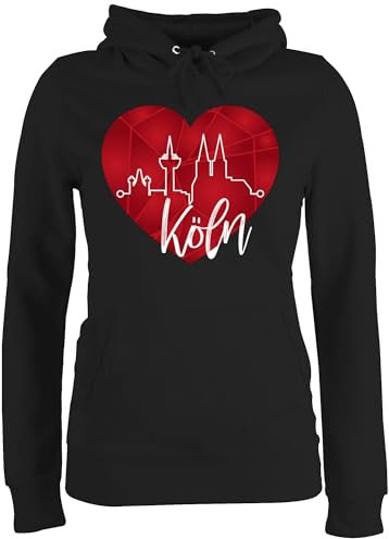 Shirtracer Pullover Damen Hoodie Frauen - Karneval & Fasching - Köln Herzschlag I Köln Skyline Herz - XXL - Schwarz - karnevalspullover Faschings kölner Langarm karnevalspulli Karnevals kölsche