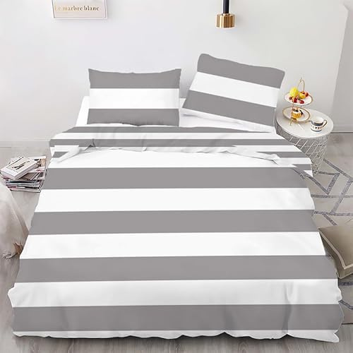 phonxia Bettbezug, 160 x 200 cm, Grau mit weißen Streifen, Bettwäsche, Mikrofaser, mit Reißverschluss, weich, bedruckt mit 2 Kissenbezügen, 65 x 65 cm