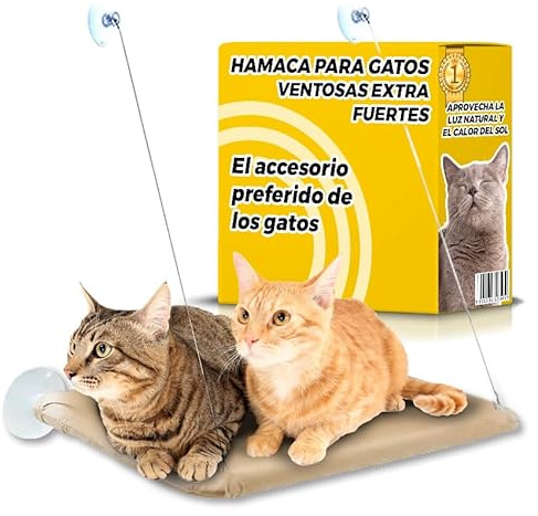 Hamaca Gato Ventana - Cama Gato Ventana con Ventosas ExtraFuertes - Soporta hasta 18 kg - Cama Colgante para Gatos de Todos los Tamaños - Hamaca Gatos Fácil Montaje (Pack 2 Unidades)