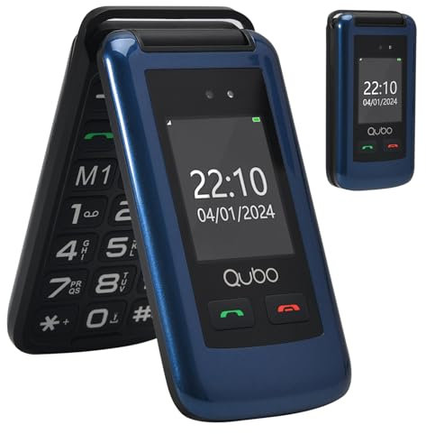 Qubo Flip Telefono per anziani GSM, Cellulare per anziani, 2.4 Display, Volume alto,Funzione SOS, Supporto Dual SIM,Chiamata rapida, Radio FM, Torcia elettrica