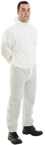 TOKHA SAFETY Disposable Coveralls Type 5/6 Protection Against Dust and Chemical Splash - Ideal for Asbestos Removal, Painting, and General Building Work (White, XL)