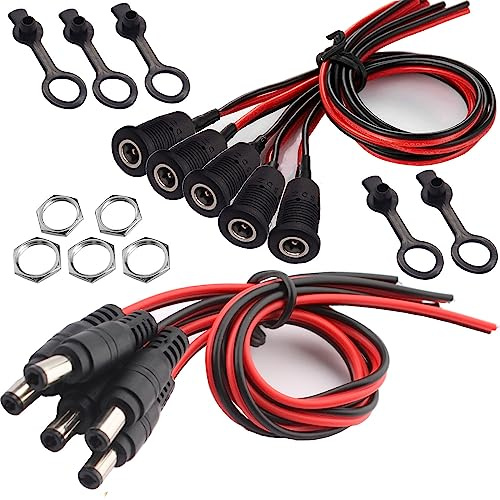 RUNCCI-YUN 10 Pezzi Cavo Pigtail Alimentazione DC 18AWG 12V 5A Connettore Maschio Femmina 5.5mm x 2.5mm Presa Jack da Pannello
