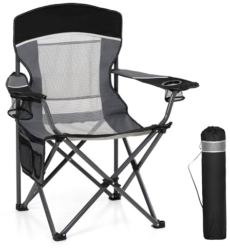 LET'S CAMP Netzrücken Campingstuhl Tragbar Klappbar Campingstuhl Faltbar Camping Stuhl mit Getränkehalter Tragetasche für Camping, Angeln, Wandern bis 150kg