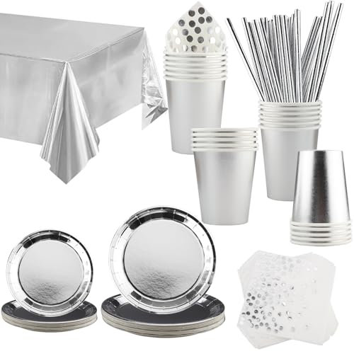 Party Vaisselle, Vexillic 121 Pièces Vaisselles Anniversaire avec Assiette Dîner Papier Paille Assiettes Tasses Serviettes Nappe de Table Décorations Anniversaire pour 24 Invités Partygeschirr