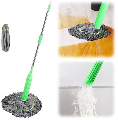 2 in 1 Dehydrated Mop, 2024 Neu Bodenwischer, 360° Drehgelenk wischmopp Wischmopp mit Auswringfunktion, Self Wringing Mop für Fliesen und Laminat (1Set+ 1*Mop Head)
